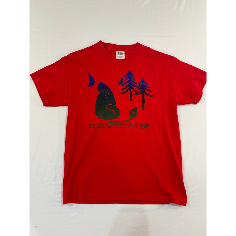 Vintage 1994 Cat & Trees Red Unisex Crewneck Short Sleeve Tee Shirt Size Medium